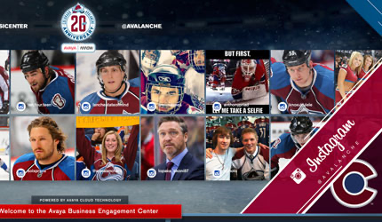 Grid of Instagram fan photos and player photos with an Instagram badge for the @avalanche account overlaid in the corner