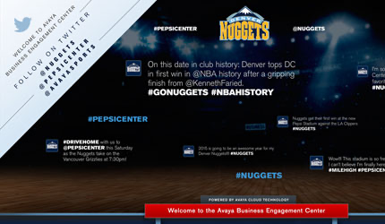'On this date in club history' trivia panel alongside a drive-home promotion, tagged #GoNuggets and #NBAHistory